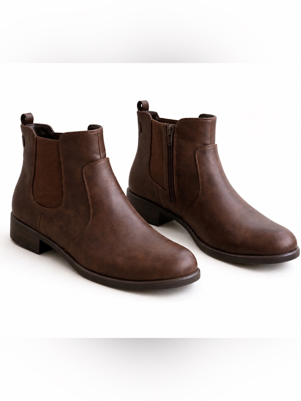 Yuu Brown Ankle Boots Size 9.5 Side Zip Man Made Upper Casual Chelsea Style